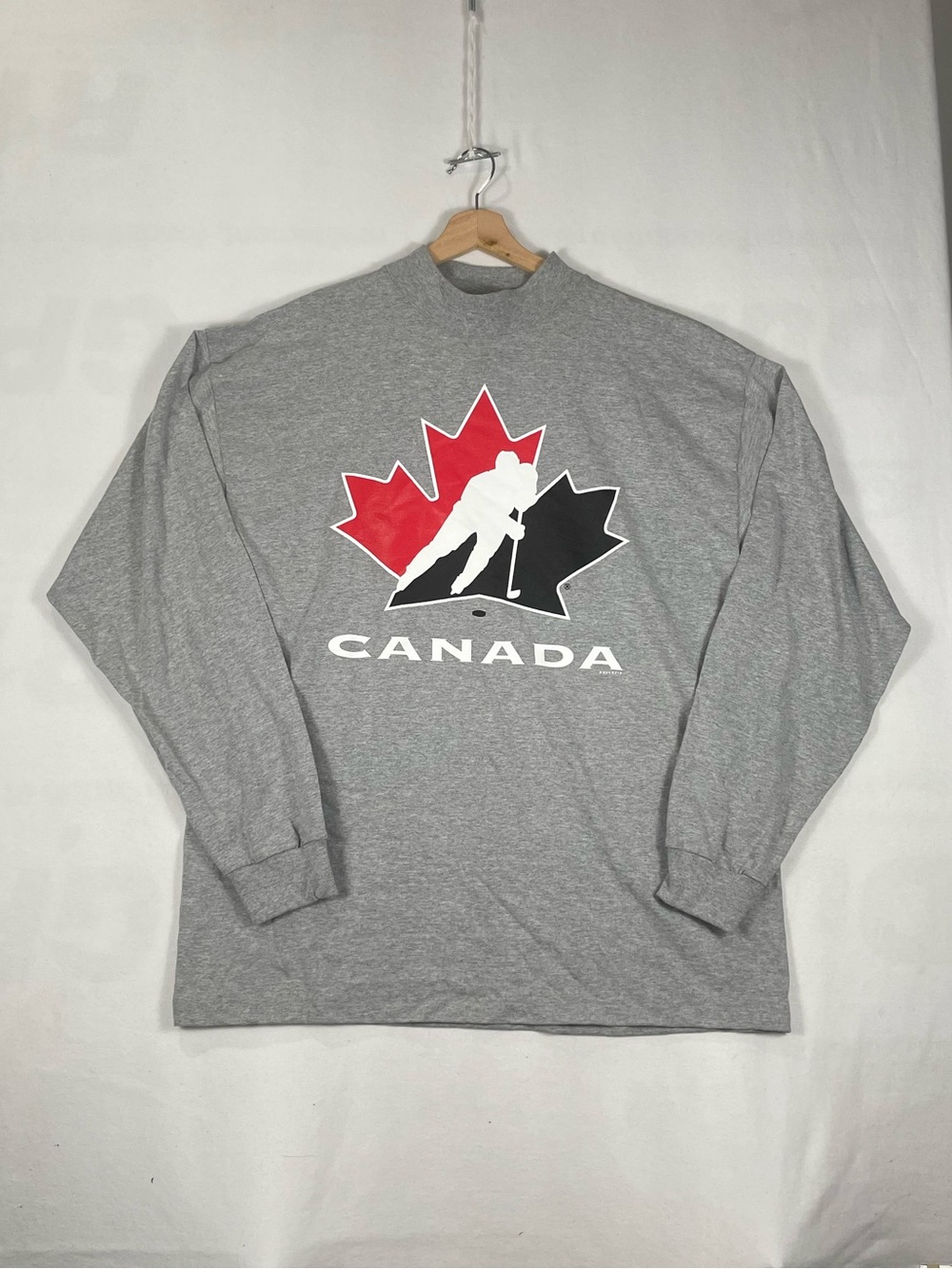 Vintage Team Canada National Hockey Team Gray Longsleeve Mock Neck Shirt Sz 2XL